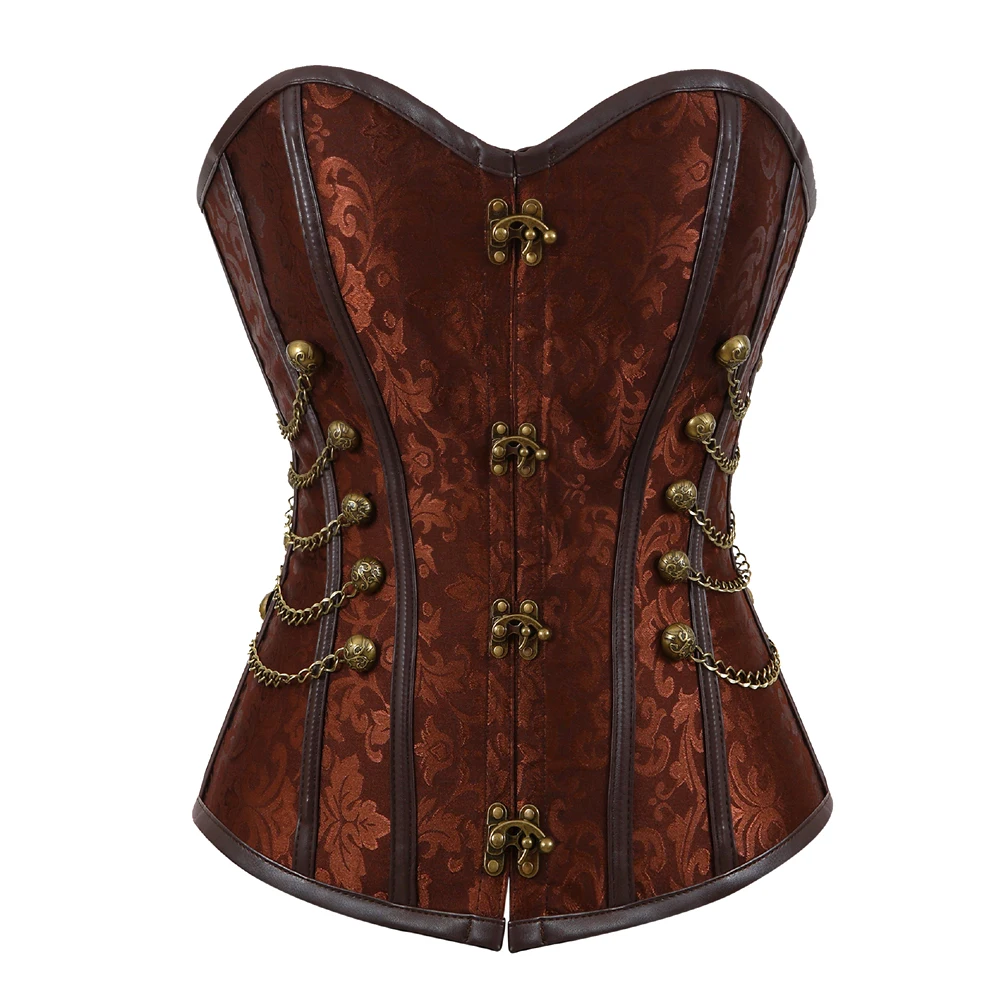 front metal studded steampunk corsets and bustiers plus size leather corset steel bone spiral tops gothic pirate vintage corset