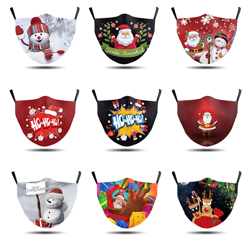 

2020 Merry Christmas Adult Face Mask With Filters Cartoon Santa Snowman Cosplay Christmas Party Reusable Mouth Masks Washable