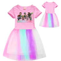 2021 toddler cosplay robloxing princess dress kids baby girl summer rainbow dress short sleeve solid party casual dress clothes
