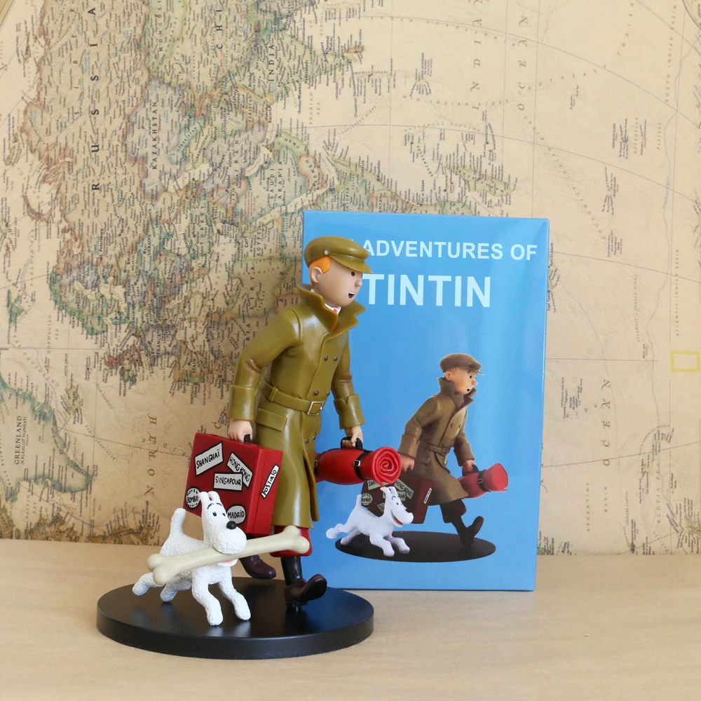 

Comic Animation Herge Adventure of Tintin Le Lotus Bleu Tintin Milou Snowy with Baggage Travel Figure Model Toys