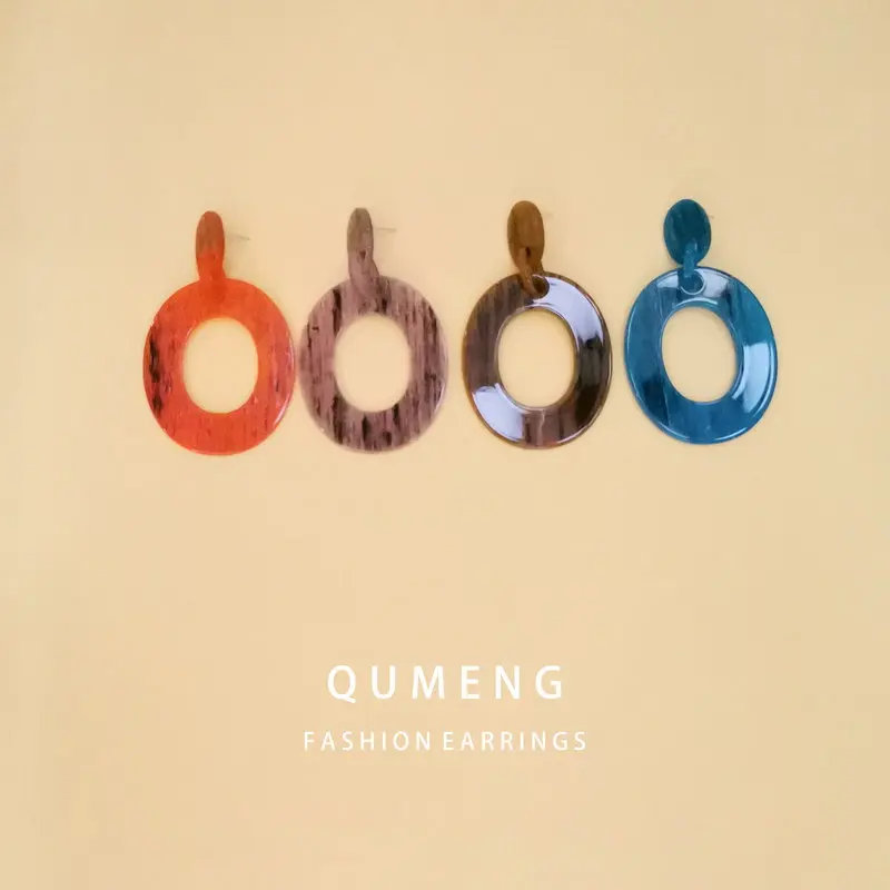 QUMENG акриловые серьги 2020 женские большие из смолы овальные квадратные