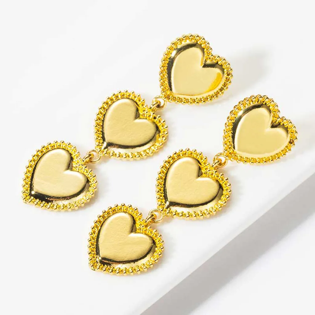 Ретро длинные висячие серьги золотистый в форме сердца геометрические с эмалью