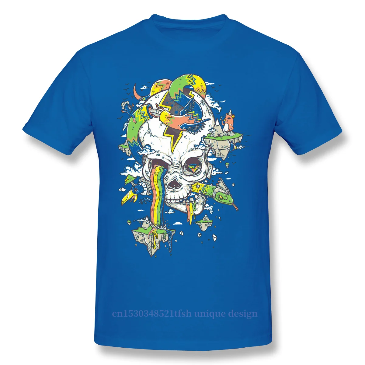 

Men Fantasy Island Melanie Amazing Movies Black T-Shirt Flying Rainbow Skull Island Pure Cotton Tees Harajuku Daily life