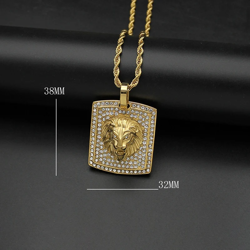 Подвески в стиле хип-хоп из нержавеющей стали золотого цвета с блестками и львом