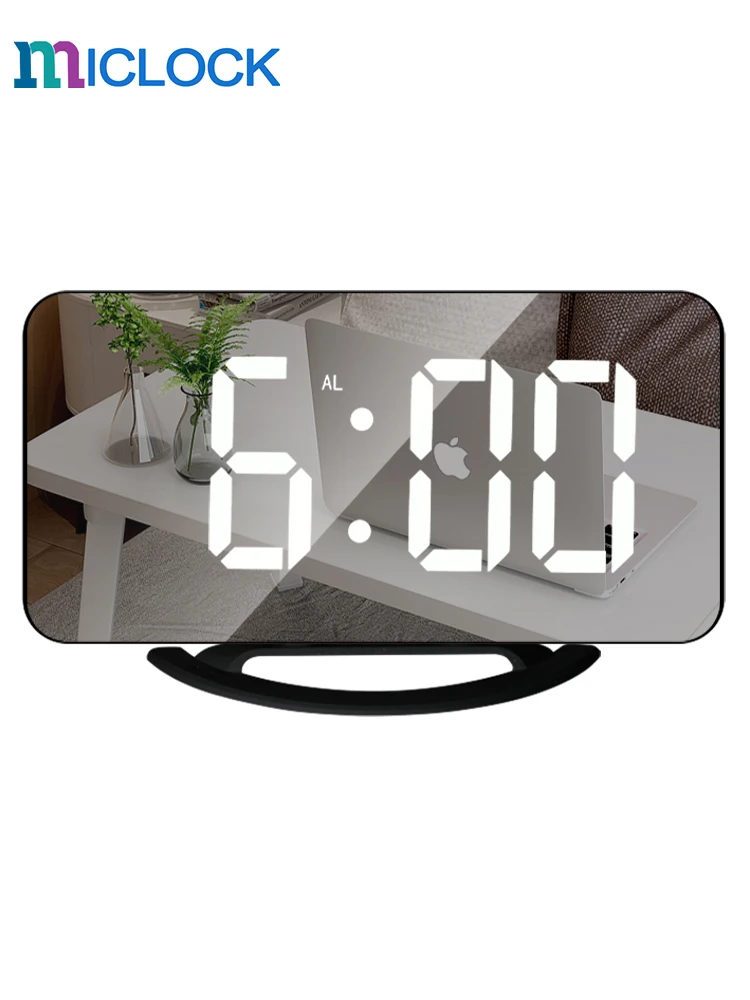 

MICLOCK Digital Mirrow Alarm Clock 7" Large LED Simplicity Electronic Wall Modren Clocks with Touch Snooze Dual USB Charge