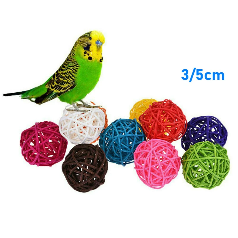 

10Pcs Colorful Rattan Balls Parrot Toys Bird Interactive Bite Chew Toys for Parakeet Budgie Cage Accessories Bird Playing Toys