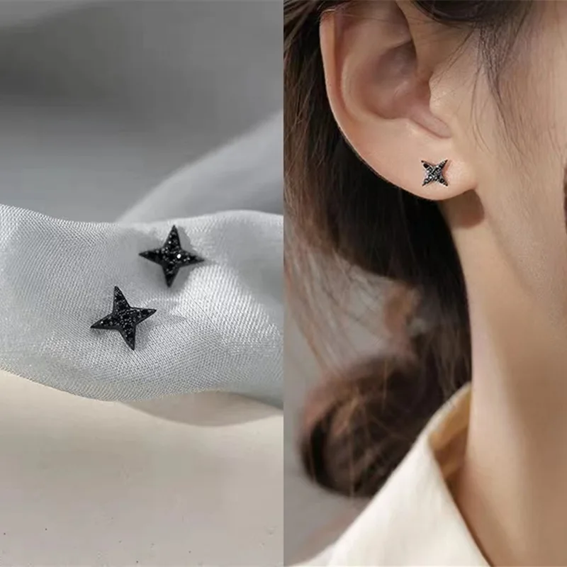 

Luxury Temperament S925 Silver Needle Dark Star Stud Earrings for women Fashion Black Birthday Stud Earrings Jewelry Accessories