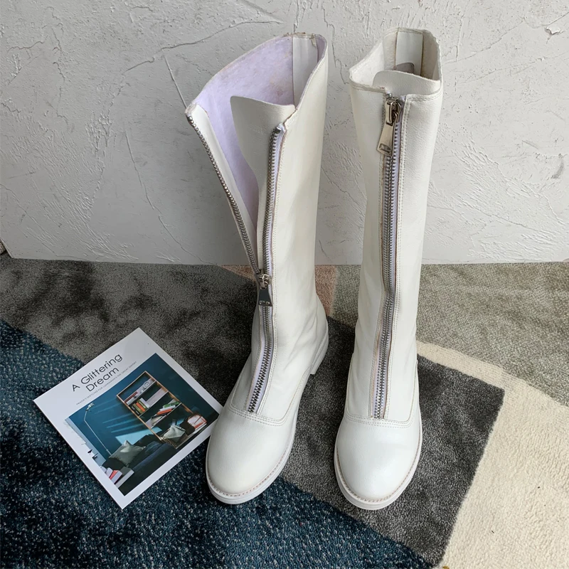 Botas Mujer/кожаные ботинки на молнии женские ботинки на низком каблуке Женская обувь на платформе женские ботинки до середины икры г. Zapatos De Mujer