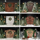 Рождественский фон Снежная сцена Рождественские елки снежное поле фон деревенская деревянная дверь детский день рождения художественный портрет Фотостудия