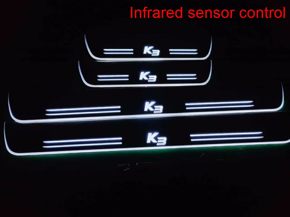 

Infrared sensor control led door sill plate strip welcome light threshold guard protectors for Kia k3 cerato