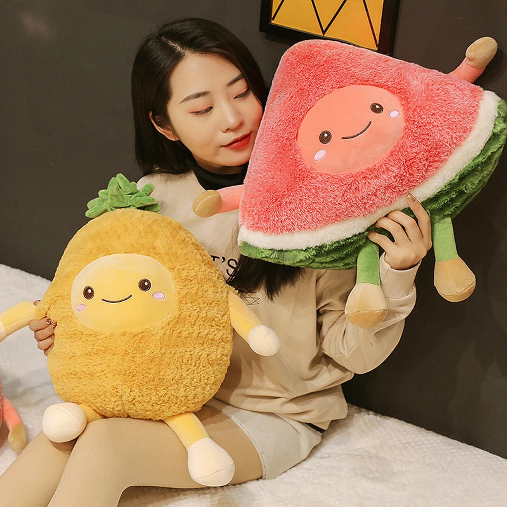 Stuffed Fruit Style Dolls Cherry Pineapple Watermelon Plush Toys with 3D Smiling Faces Birthday Gifts for Kids Room Decoration | Игрушки и
