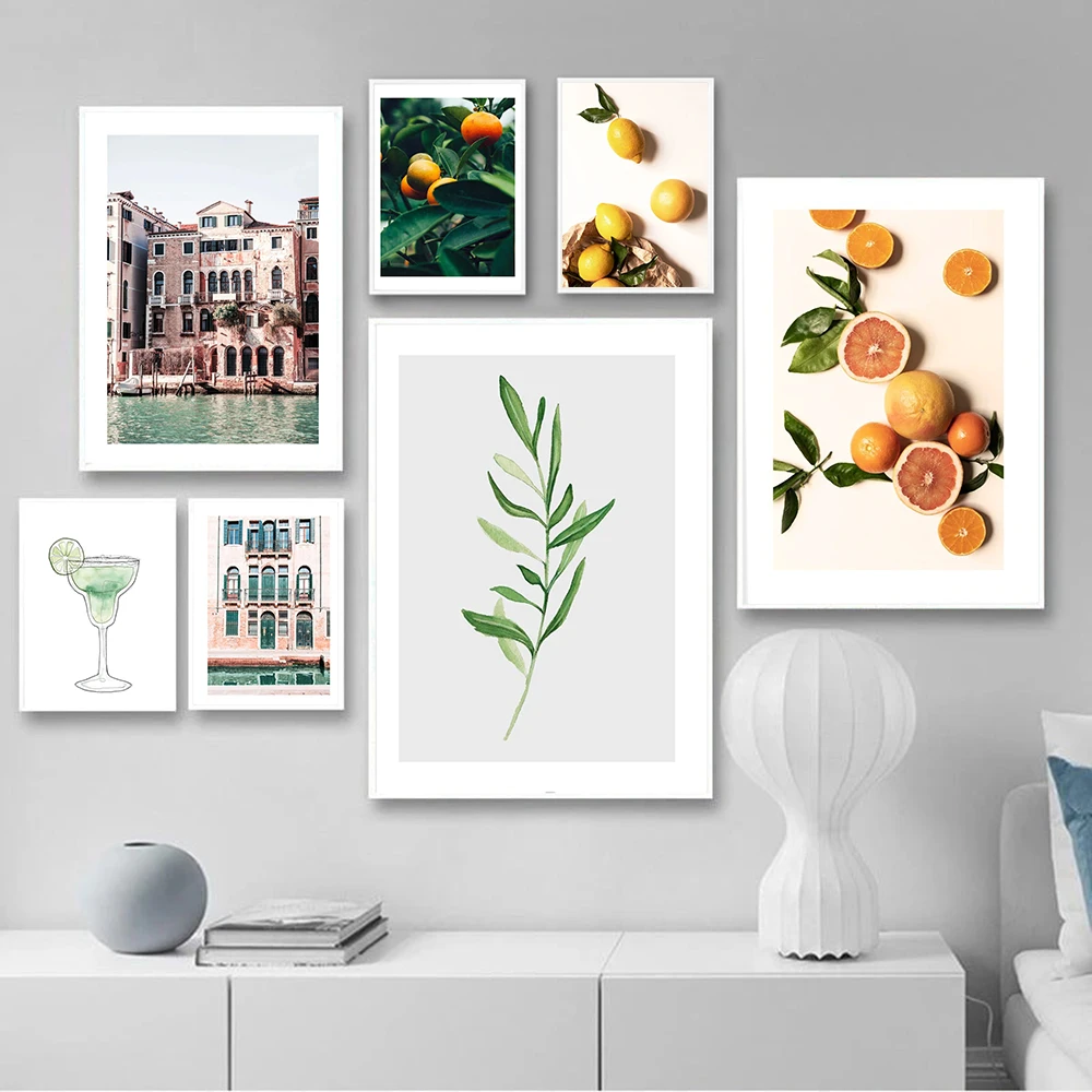 

Canvas Painting Green Leaf Fruit Poster Quotes Nordic Cocktail Art Print Modern Scandinavian Wall Picture Living Room Decor