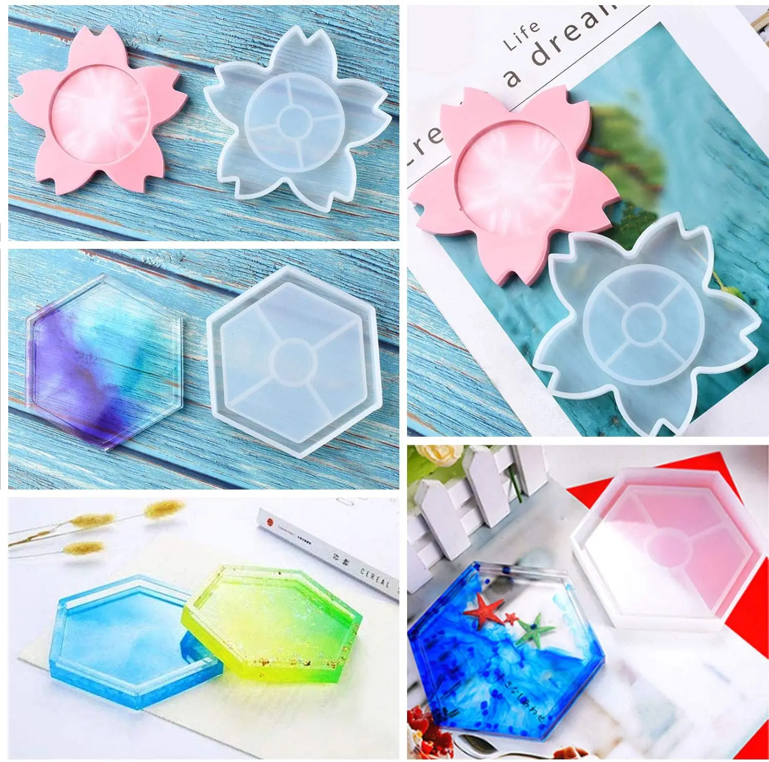 4 упаковки силиконовых форм сделай сам для смолы в том числе цветы вишни круглые