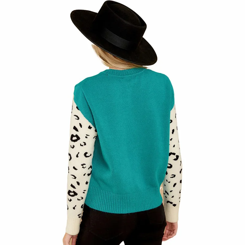Женский пуловер с леопардовым принтом Fitshinling трикотажный длинными рукавами