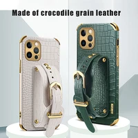 luxury 6d gold armor corner crocodie grain pu leather case for iphone 12 pro max mini 11 xs xr x buckle wristband cover coque