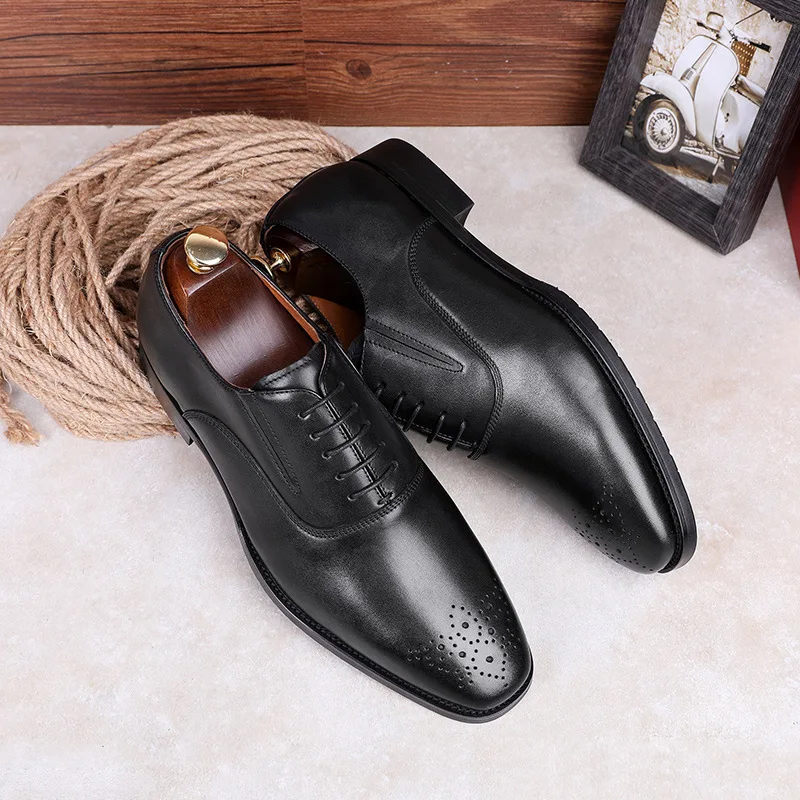 Мужские туфли оксфорды из зернистой кожи DESAI черные формальные в британском