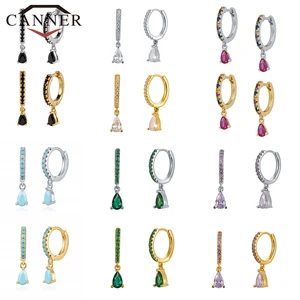 Женские серьги-кольца CANNER, круглые серьги из настоящего серебра 100% пробы с кубическим цирконием в форме капли воды, Изящные Ювелирные украшения, 925