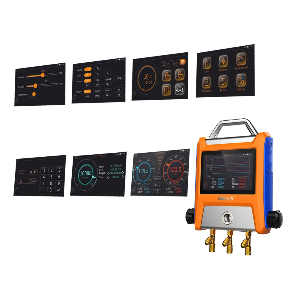 Умный двухклапанный цифровой флэш-датчик Elitech с сенсорным экраном 5 дюймов и Bluetooth