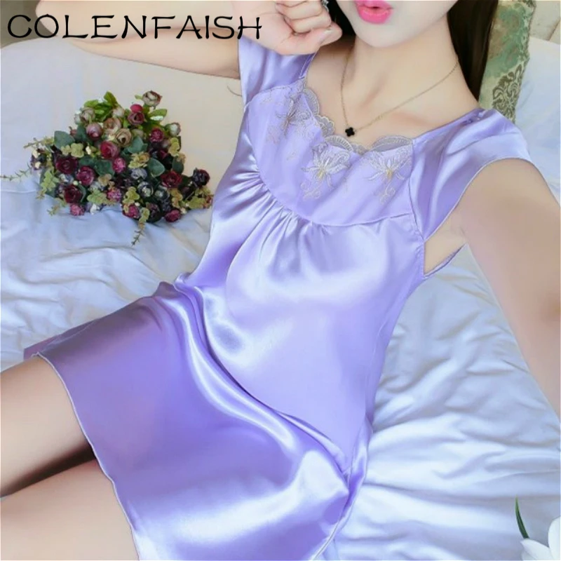 Кружевное лоскутное шелковое атласное Ночное платье гладкая ночная рубашка