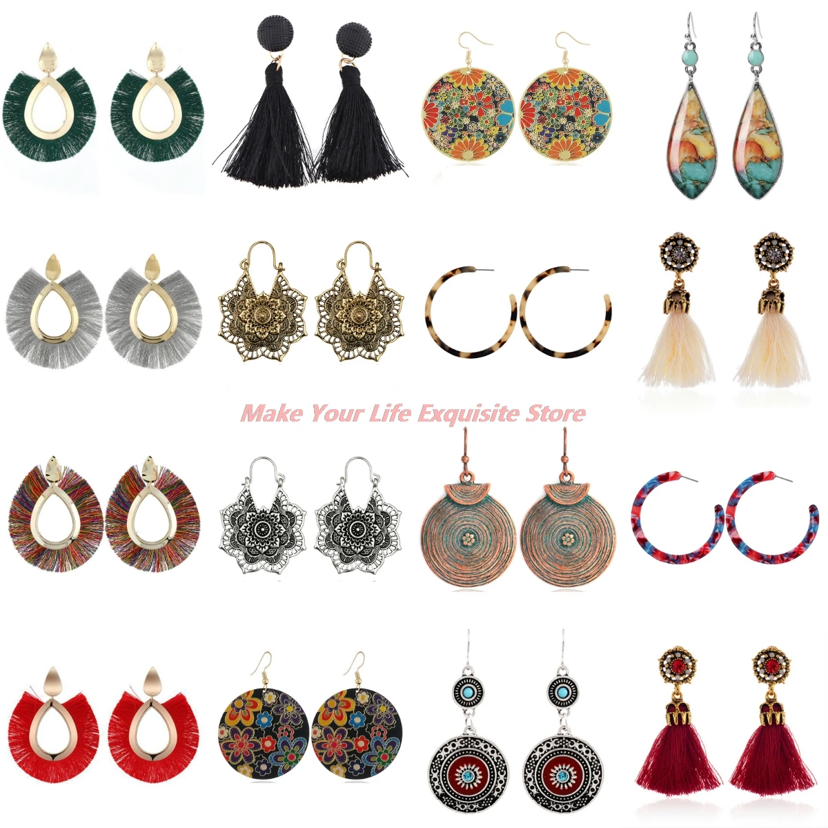 

New Vintage Elegant Bohemia Tassels Dangle Earrings Cotton Handmade Fringed Earrings Ethnic Jewelry Trendy Women Accessory