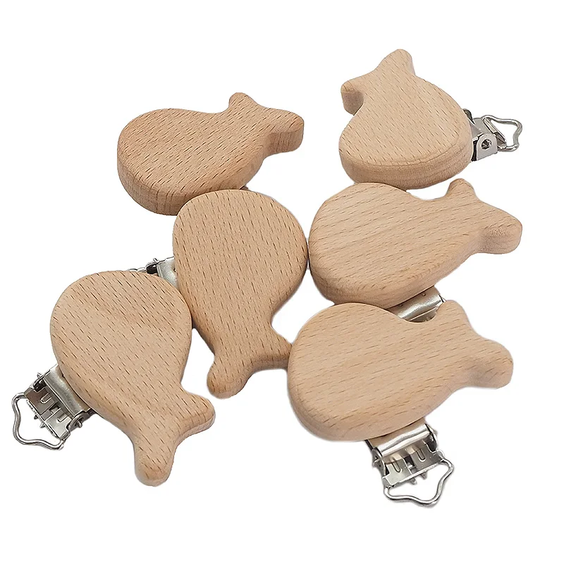 

Chenkai 5PCS Wooden Whale Pacifier Clips DIY Organic Eco-friendly Nature Baby Pacifier Rattle Teething Grasping Sensory Toy