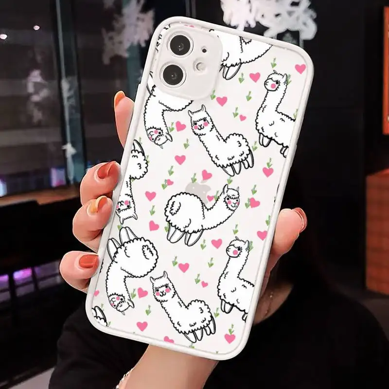 

Cute cartoon animal Alpaca Phone Case matte transparent For iphone 7 8 11 12 plus mini x xs xr pro max cover