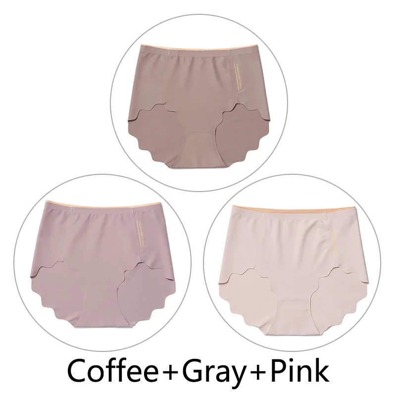 Coffee Gray Pink 3 шт., Мягкие Бесшовные трусы, женские сексуальные трусики с оборками, женское Ультра тонкое нижнее белье, женские L-XXL, большие размеры, нижнее белье, новинка - Цвет: Coffee Gray Pink