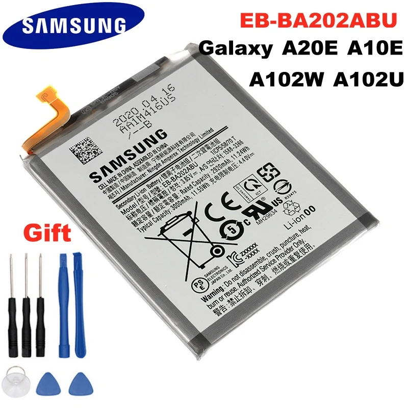 100% Оригинальный аккумулятор EB BA202ABU для Samsung Galaxy A20e SM A202F/DS A202F 2920/3000 мА/ч полная