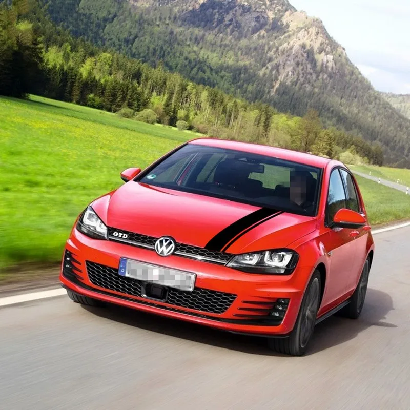 

For-Volkswagen Golf MK4 5 6 7 8 GTD-GTI-RLINE-TSI Auto Engine Cover Decor Vinyl DecalsRacing Sport Car Hood Bonnet Stripes