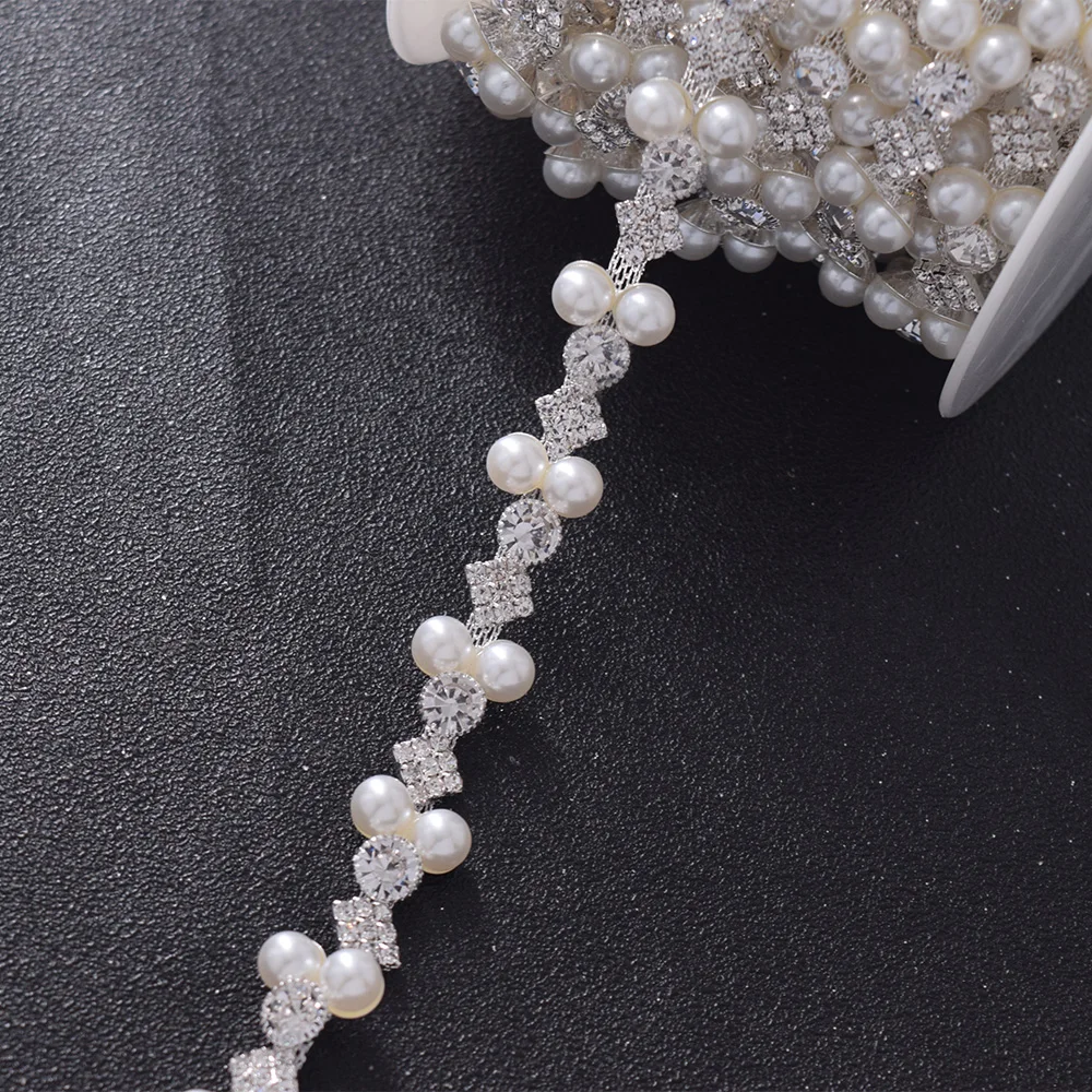 

10yards/lot Bling bling crystal rhinestones glass bridal belt sash sewing pearl accessories silver plating clothings appliques