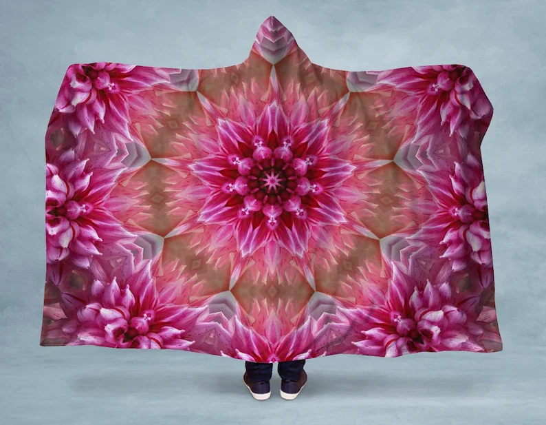 

Hoodie Pink Mandala Hooded Sherpa Blanket - Made in the USA