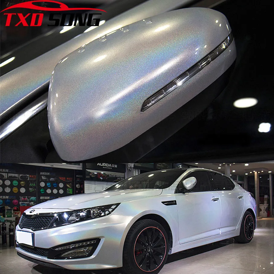 Голографическая белая Радужная нео хромированная Автомобильная виниловая