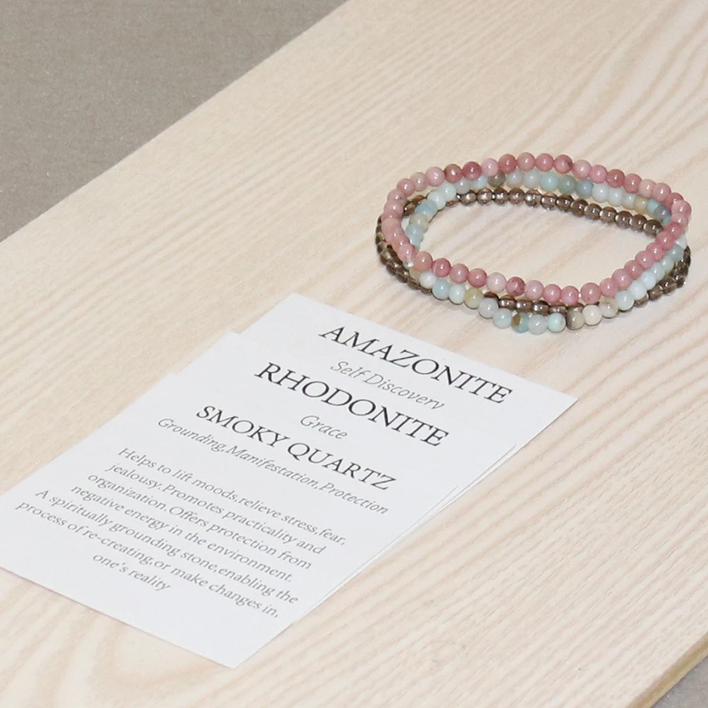 MG0051 4 мм Мини браслет с драгоценным камнем набор Амазонит дымчатый кварц новый