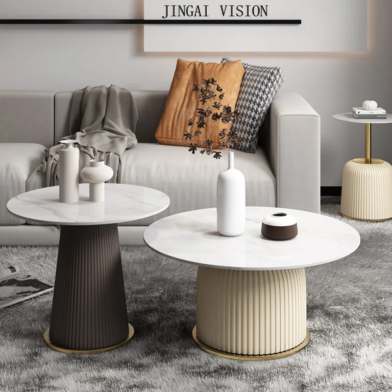 

Light luxury rock panel coffee table combination modern simple creative round coffee table