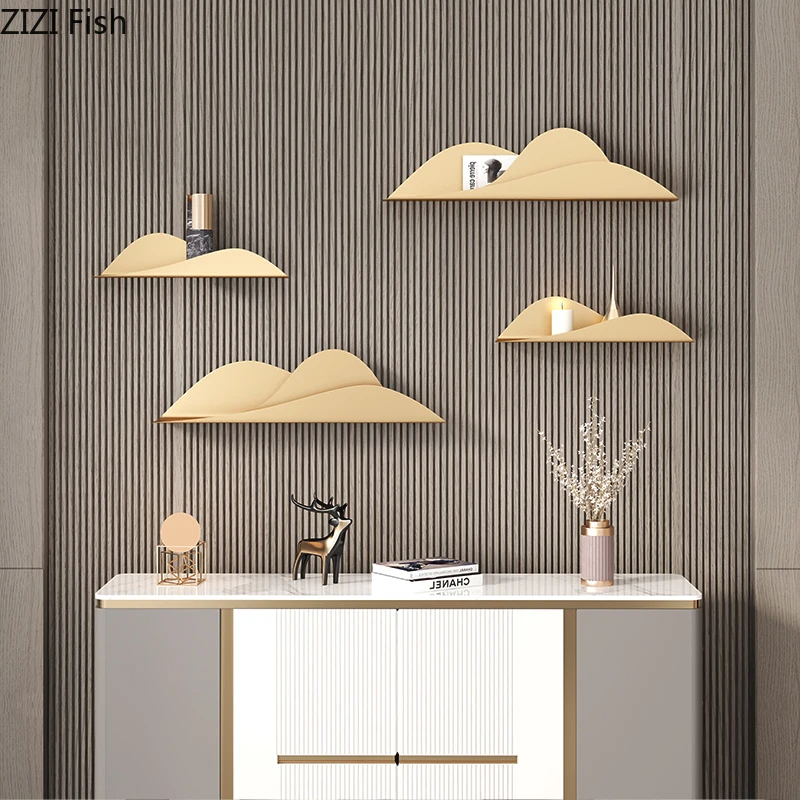 Настенная полка металлик золотые облака горный пик абстрактный фон украшение