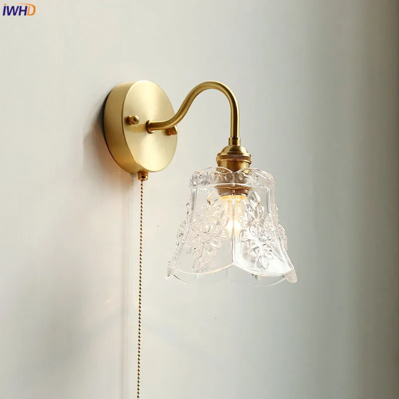 IWHD Modern Glass LED Bathroom Mirror Light Pull Chain Switch Bedroom Home Lighting Nordic Copper Wall Lamp Sconce Luminaria