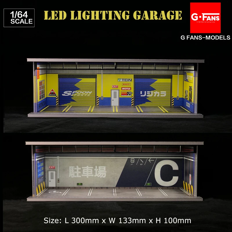 

G-Fans 1:64 Diorama LED Lighting Garage Alloy Model Car Display Station with Dust Cover - USB Connector