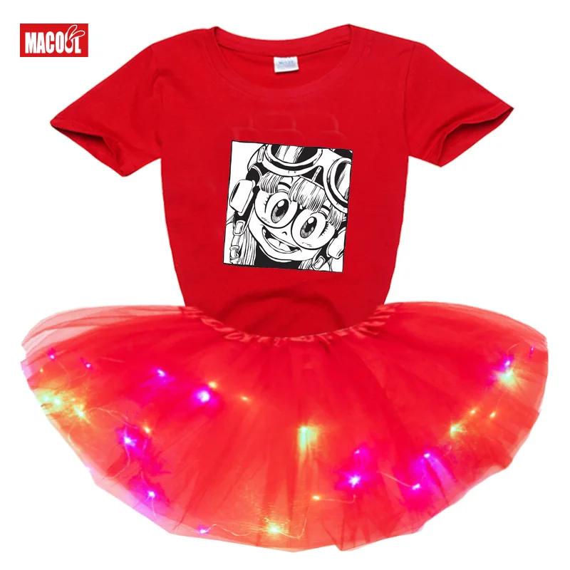 Girls Summer Dress Cartoon Print LED Light Glow Dress Baby Girl Costume Princess Christmas Party Cute Tutu Dress Kids Clothing