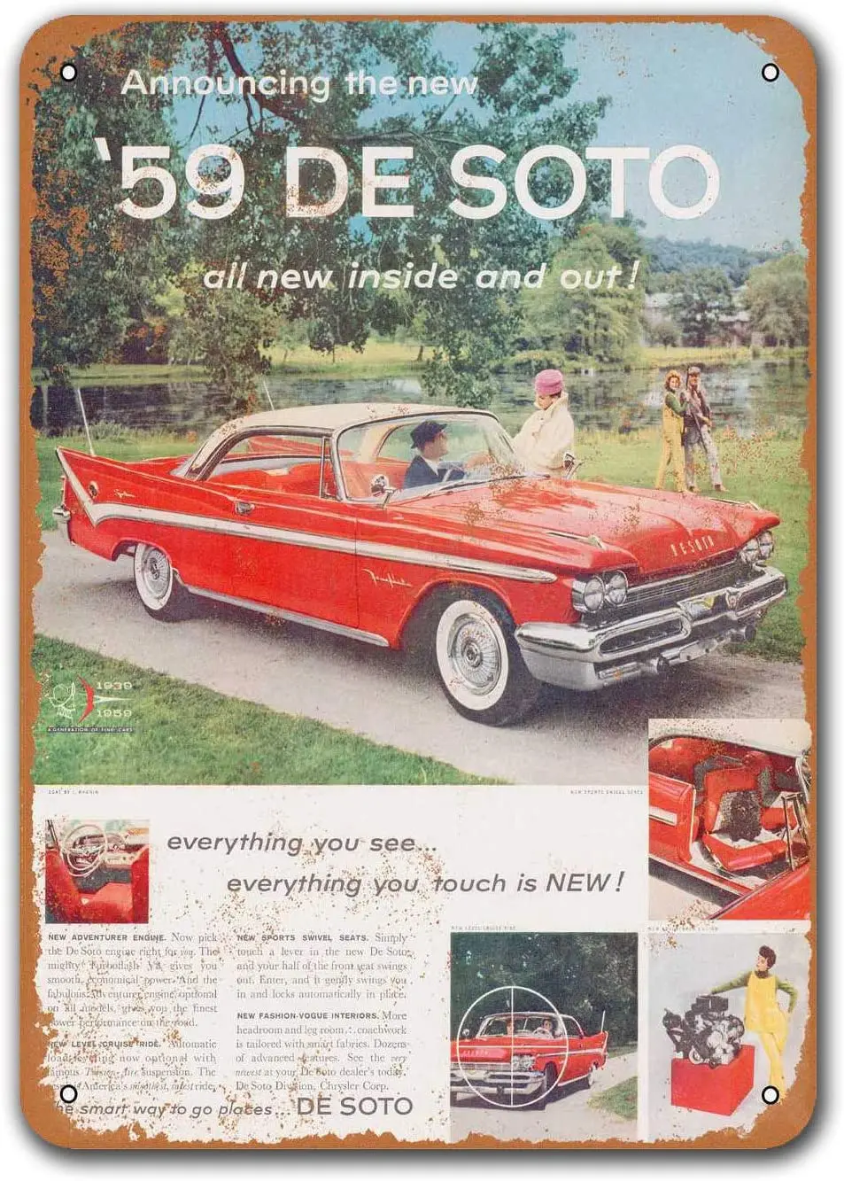 

1959 De Soto Automobiles Old Car Tin Sign, Sisoso Vintage Metal Plaques Poster Garage Man Cave Retro Wall Decor 12x16 inch