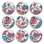 Ручной работы в стиле ретро красные, синие цветы листьев Круглый Фото Стекло кабошоны демо с плоской задней частью 