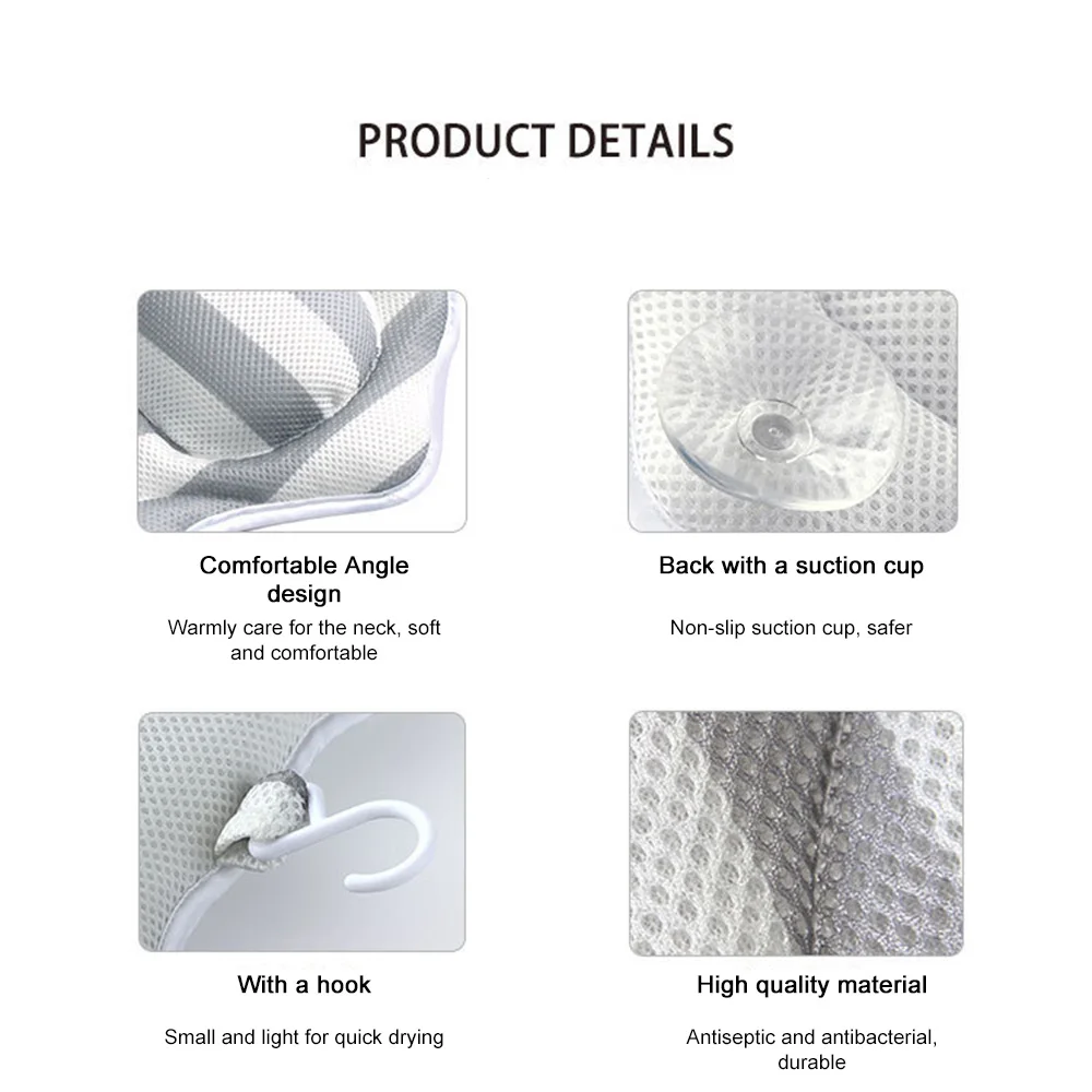 Bath Tub Spa Pillow Cushion Neck Back Support Foam Comfort Bathtub Suction Cup Anti Mold Quick Dry Air Mesh Head Holder | Дом и сад