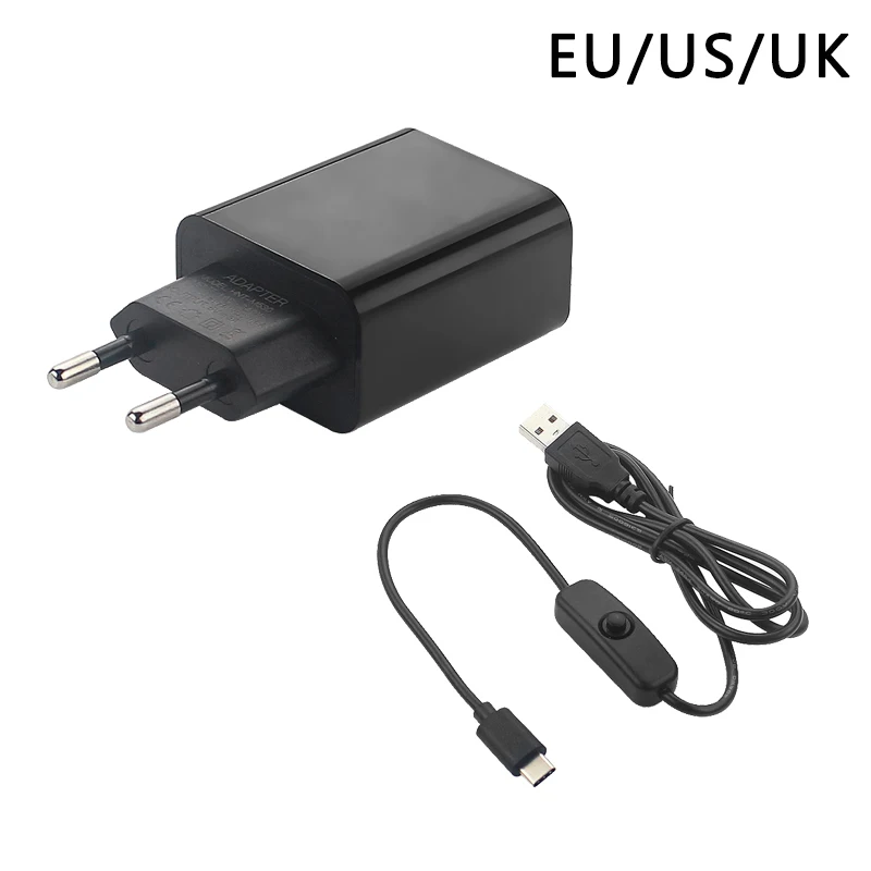 Eu Us Uk Usb Type C Usb Cable With On/off Switch For Pi 4 Orange Pi 3 4 Lts