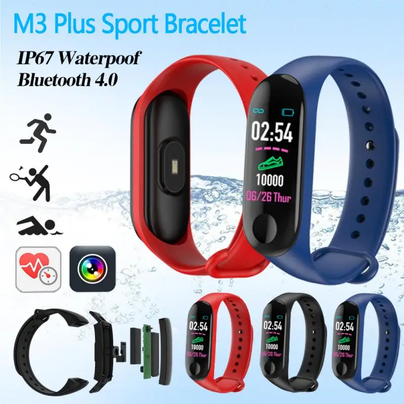 m3plus bluetooth smart watch heart rate blood pressure health wristband waterproof fitness tracker watch m3 wearable devices free global shipping