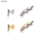 Серьги-гвоздики ANDYWEN из стерлингового серебра 925 пробы с золотистыми и фиолетовыми молочьими камнями неправильной формы, модные украшения для пирсинга