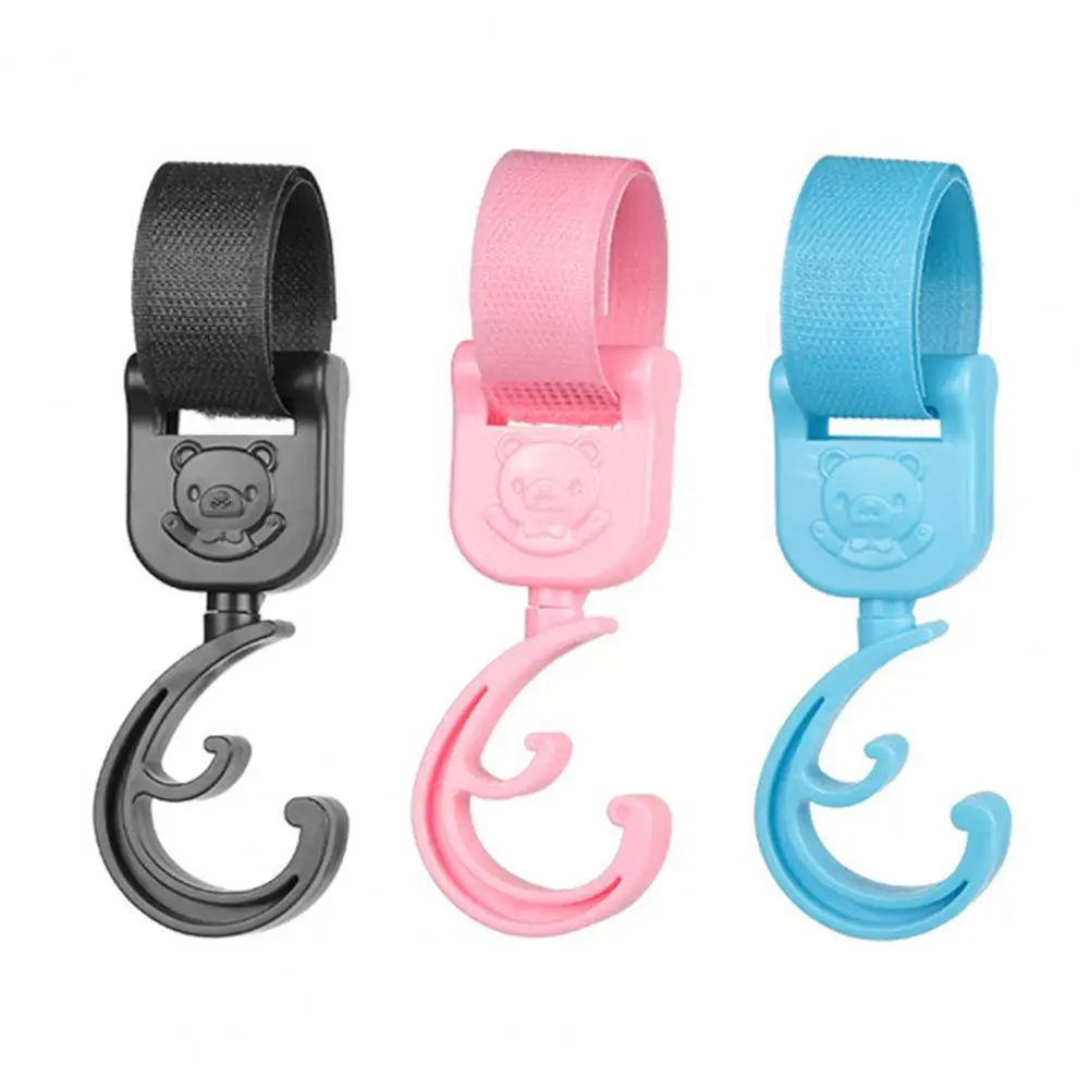 

2Pcs Baby Stroller Hooks Double Layer Anti-slip Portable Rotating Cartoon Bear Pram Clips for Home