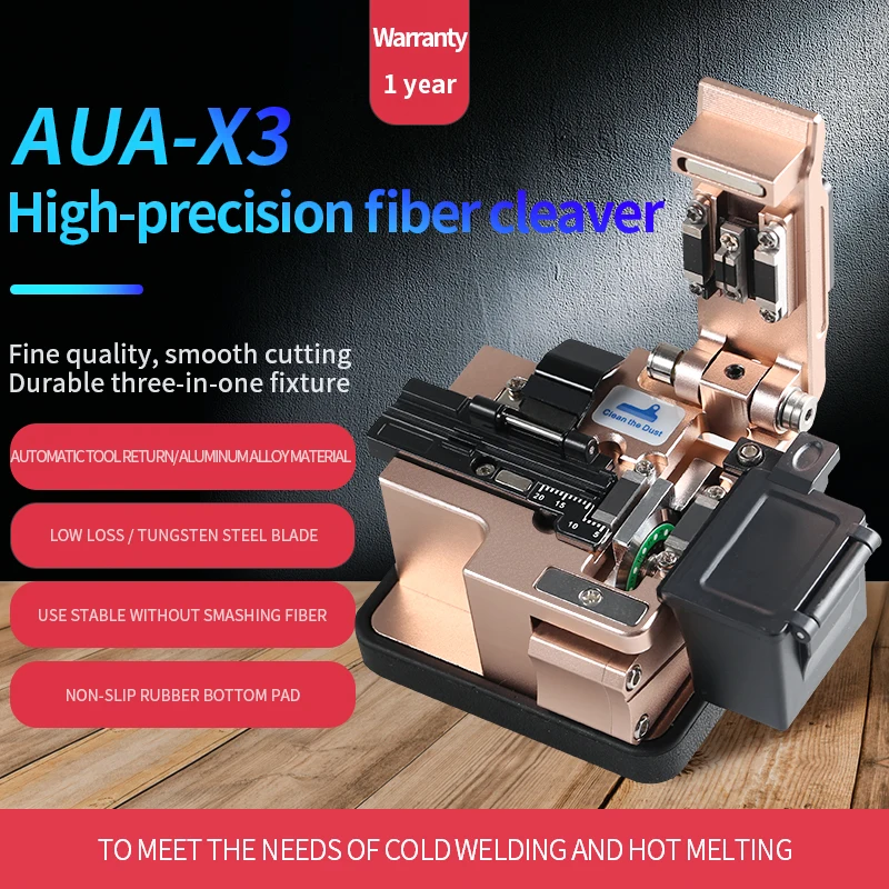 

Fiber Cleaver AUA-X3 High Precision FTTH Cable Fiber Optic Cutting Knife Tools Cutter Three-in-one clamp slot 24 Surface Blade