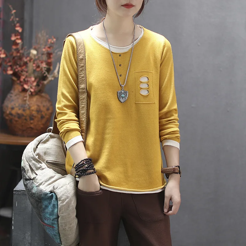 Женская трикотажная футболка пуловер из двух частей новинка искусственные в