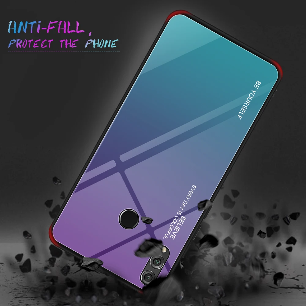 Градиентный чехол из закаленного стекла для Huawei Honor 10 9X 8X 9lite 20i Защитные Чехлы |