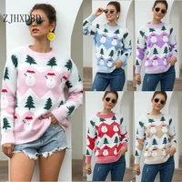 2020 vintage merry christmas tree snowman sweaters women long sleeve autumn winter print knitted female pullover chic top jumper