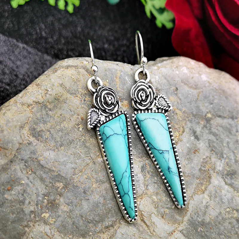 

Retro Silver Color Drop Earrings Vintage Rose Creative drop